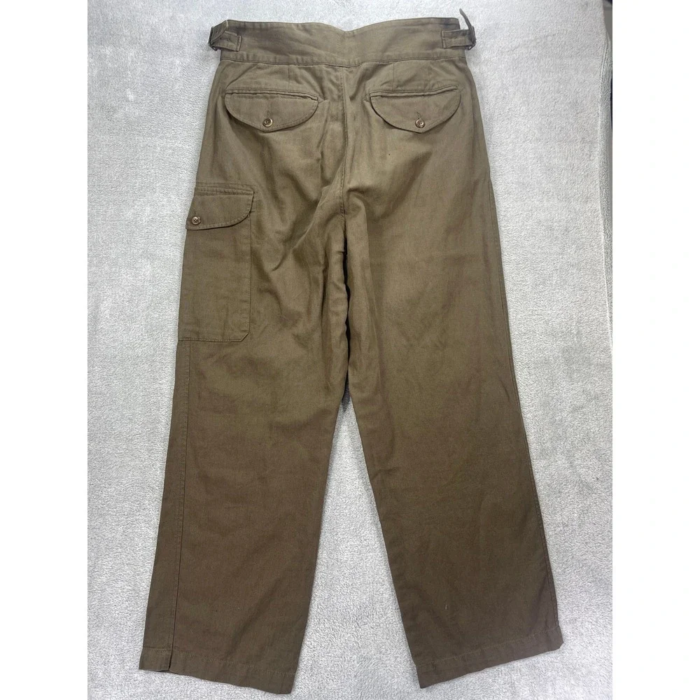 Banana Republic Pants Women 16 Olive Green Cotton Linen Pleated Cargo High Rise